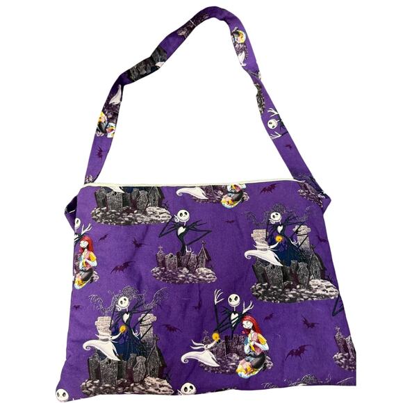 Nightmare Before Christmas Tim Burton Purse Medium Tote Bag Top Zip Purple Black - Picture 6 of 6